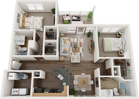Floor plan for 2 beds, 2 baths, 1200 sqft